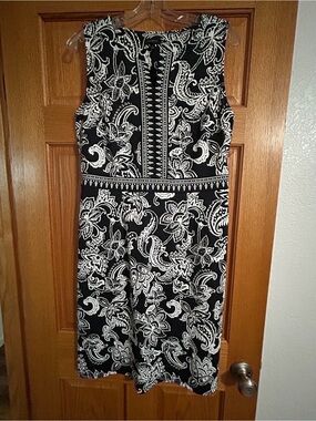 Talbots Effortless Black & White Paisley Split Neck Dress